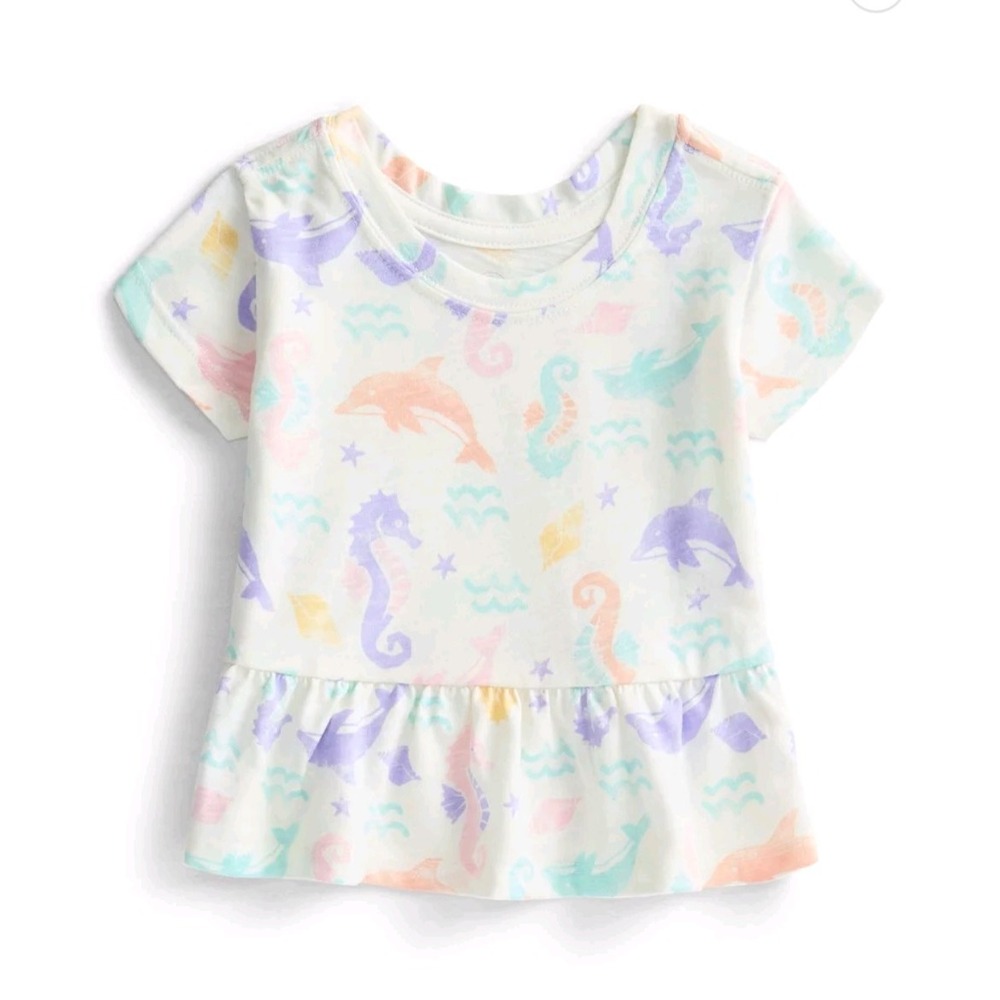 Baby girls wonder nation Ivory seahorses and dolphin short shirt size 0-3 month